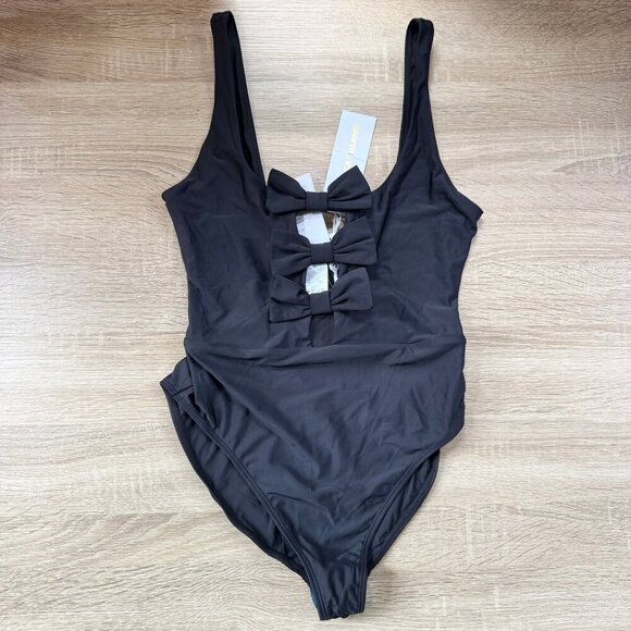 NWT Anthropologie Rebecca Vallance Elena Bow One-Piece Swimsuit Black Medium - Picture 3 of 9